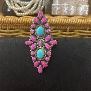 Pink Aurora Opal and Turquoise Statement Ring
